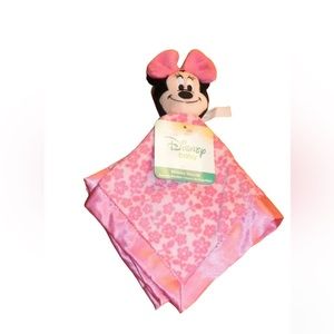 DISNEY Baby Girl Pink Minnie Mouse Security Blanket Lovey Rattle Satin Flowers